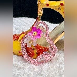 “SWIRLS FOR GIRLS” Pink and Gold Floral Wire pendant